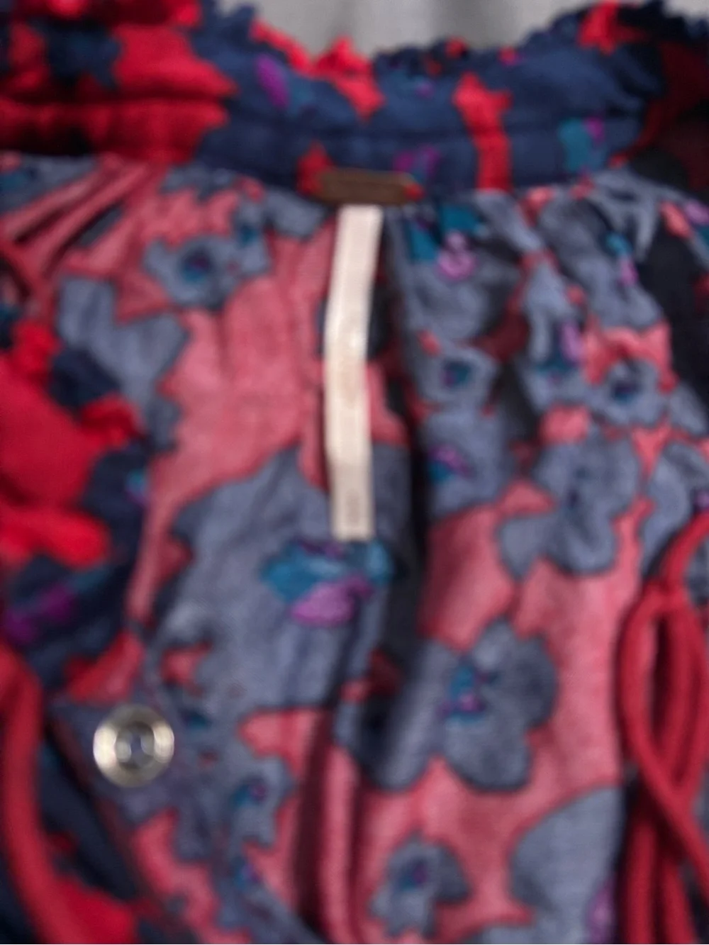 Free People Red & Blue Floral Peasant Mini Dress